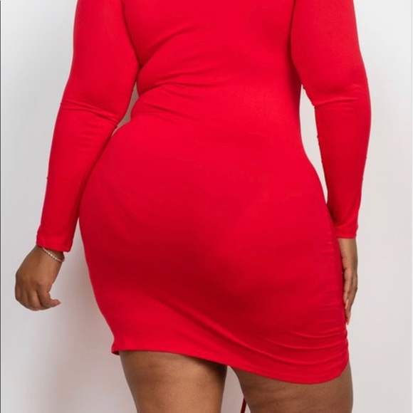 J. ELISE BOUTIQUE NEW TRENDY PLUS SIZE BLACK RUCHED LONG SLEEVE MIDI DRESS - Picture 4 of 4